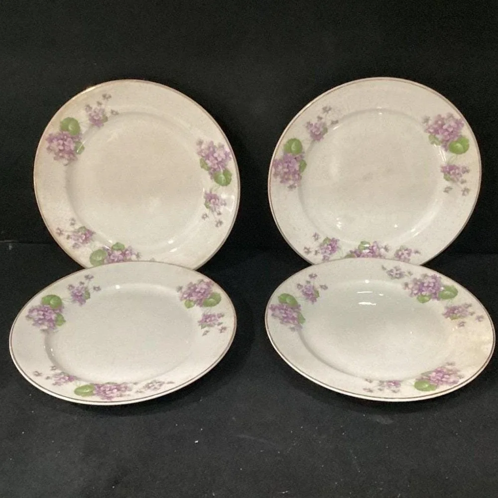 Canonsburg Violet Dessert Plates,‎ Set of 4, Purple Flowers, Vintage USA Pottery